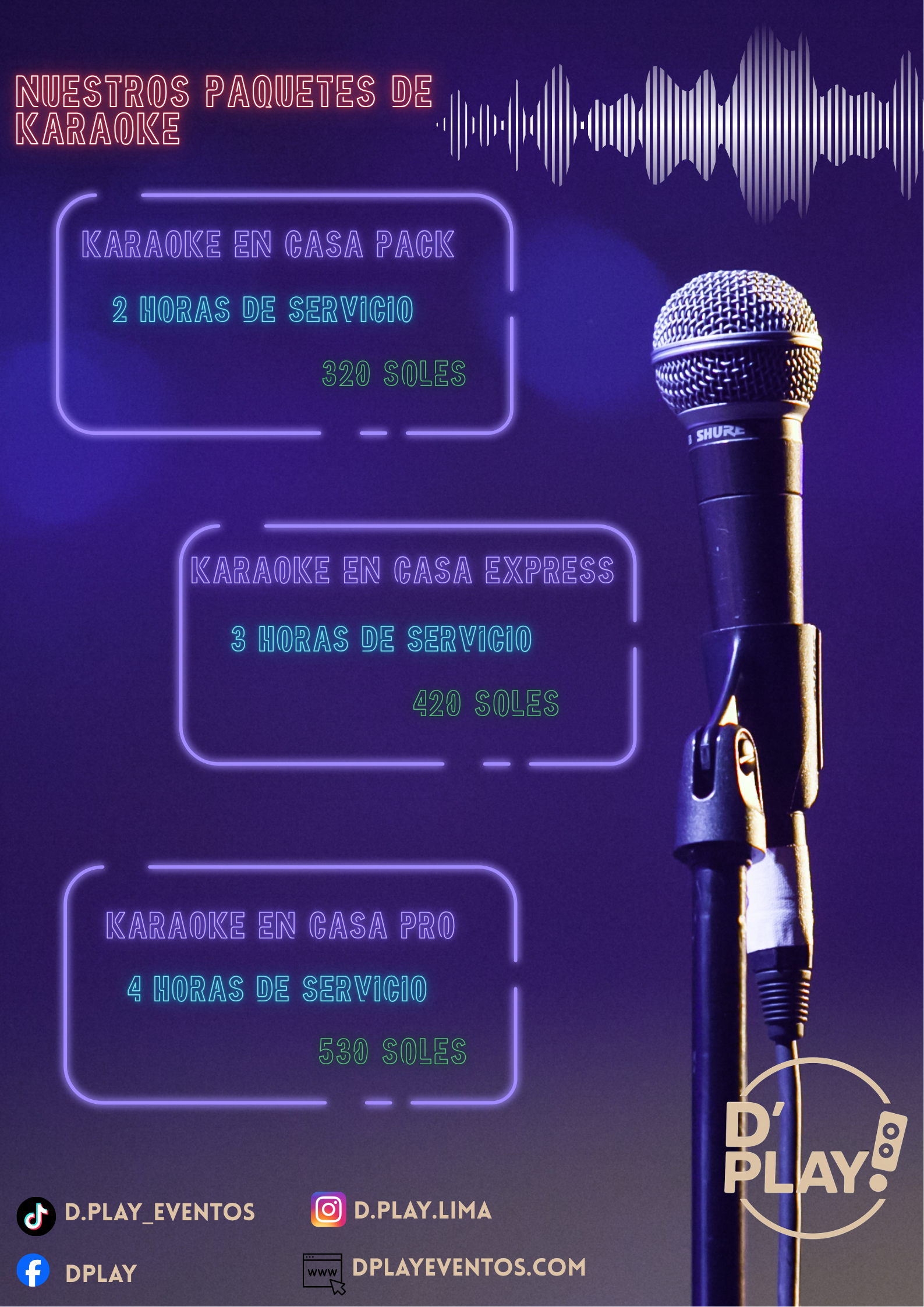 Paquetes de karaoke y DJ a domicilio D'PLAY! en Lima con precios